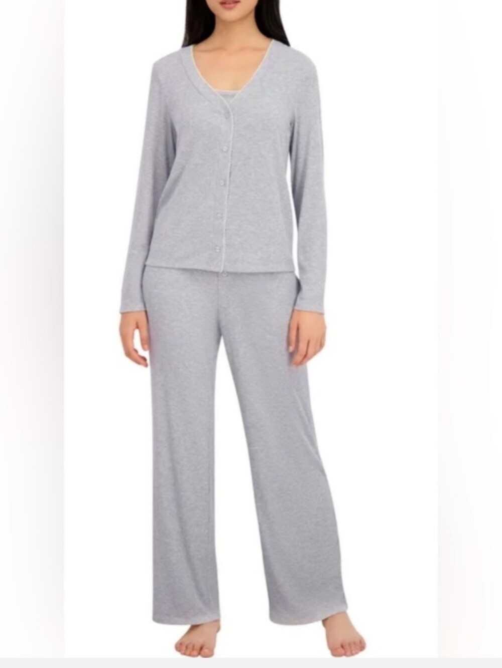 Live 2 Lounge Women's Ribbed Cardigan Tank & Pant Set - Gray (XXL)